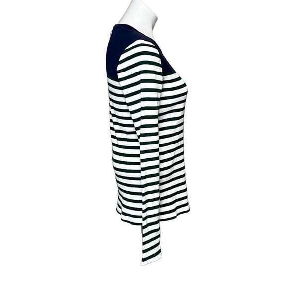 J. Crew Green/White/Navy Long Sleeve Striped Ribbed Top/Sweater - Medium - Picture 7 of 13